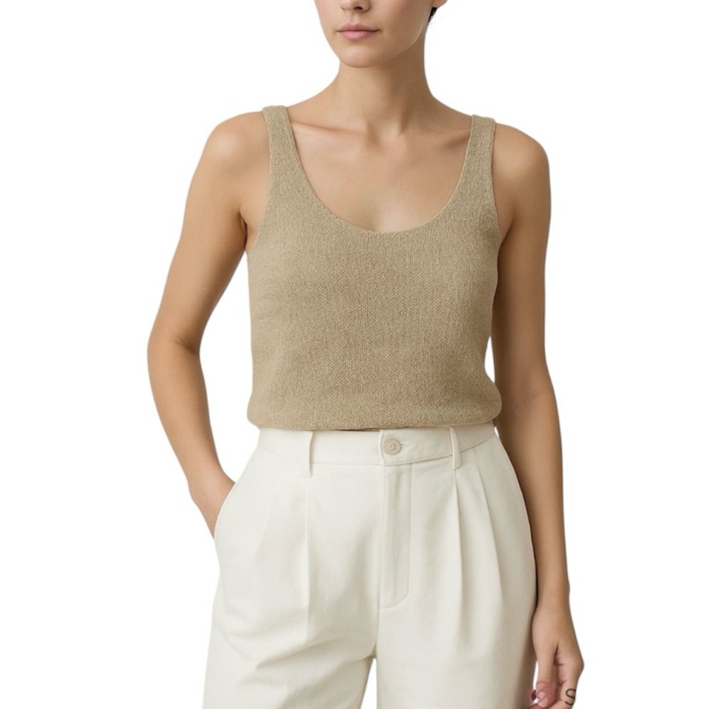 Mark minimalist old money neutral beige tan knit tank top S